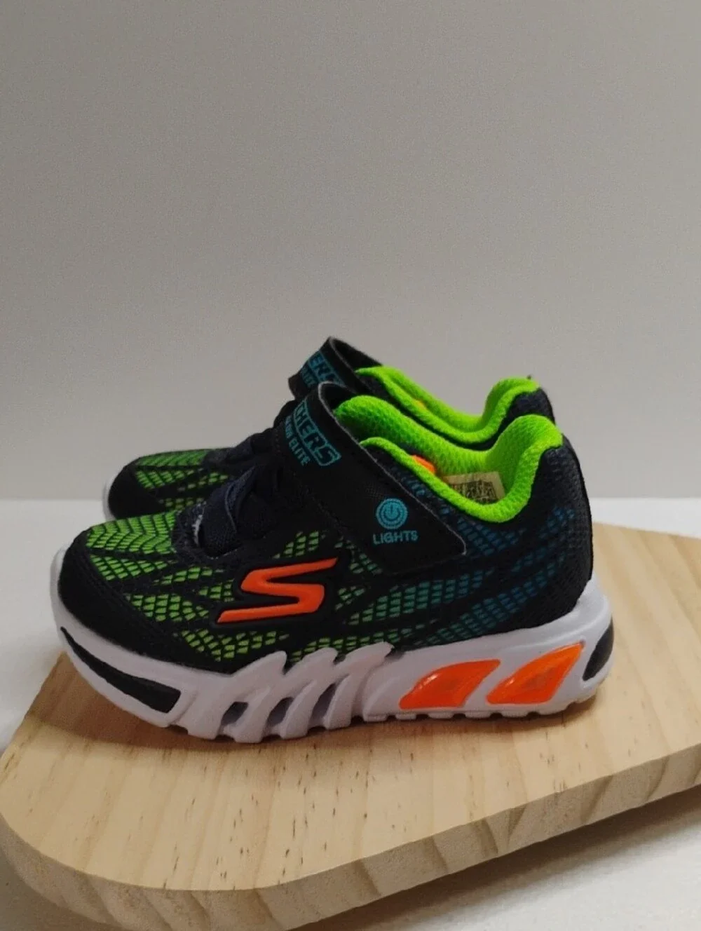Skechers Kids Black, Neon Green & Orange Light-Up Sneakers